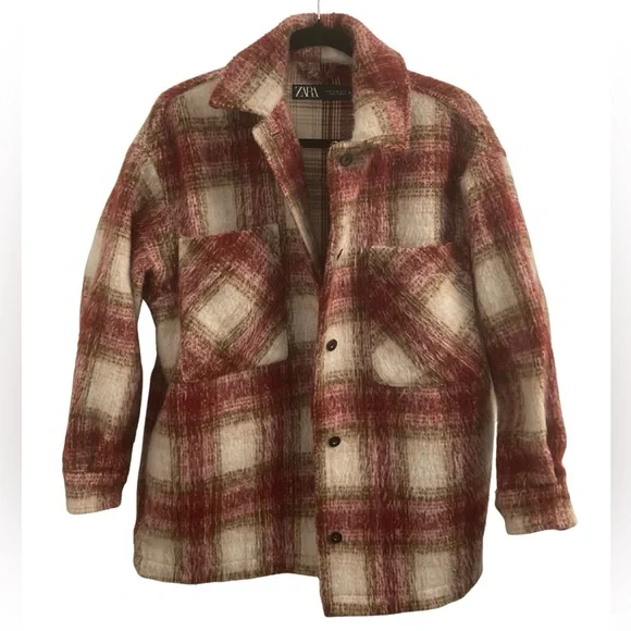 Zara Oversized Plaid Fuzzy Shacket Size XS - Picture 3 of 14
